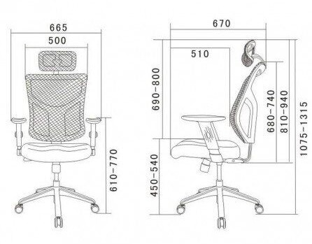 Розміри крісла Hookay Expert Star STE-MF01 для оператора, gzhookay.com